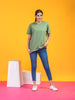 Lykcon Women's Round Neck Premium Cotton Lycra T-Shirt- Warm Green