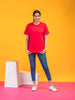 Lykcon Women's Round Neck Premium Cotton T-Shirt-Red