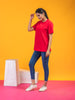Lykcon Women's Round Neck Premium Cotton T-Shirt-Red