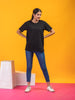 LYKCON Women's Premium Cotton Lycra Round Neck T-shirt - Black