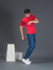 Men Soft Polyester  Red Printed Tshirt Premium Soft Fabric- "Focus"