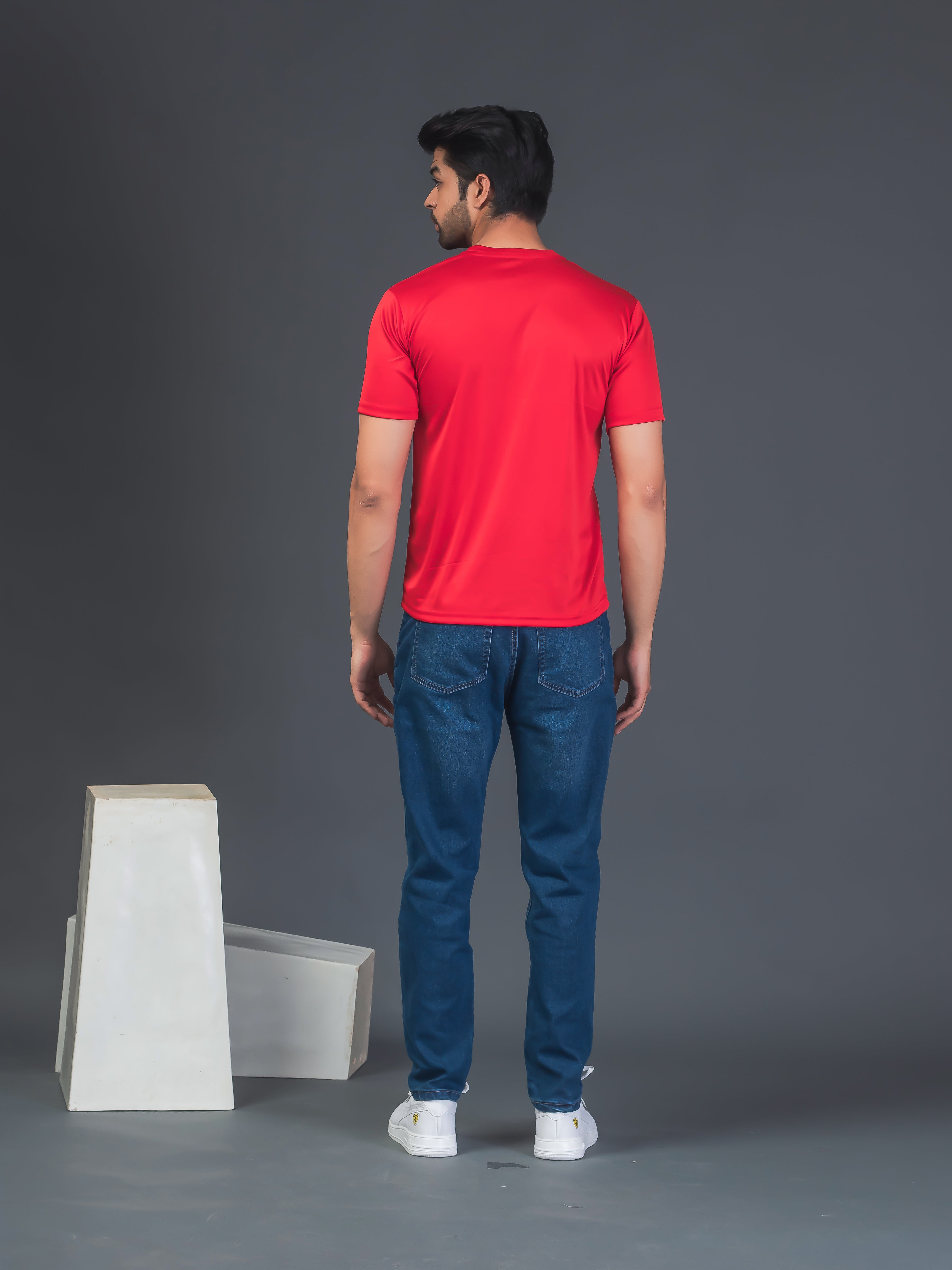 Men Soft Polyester  Red Printed Tshirt Premium Soft Fabric- "Focus"