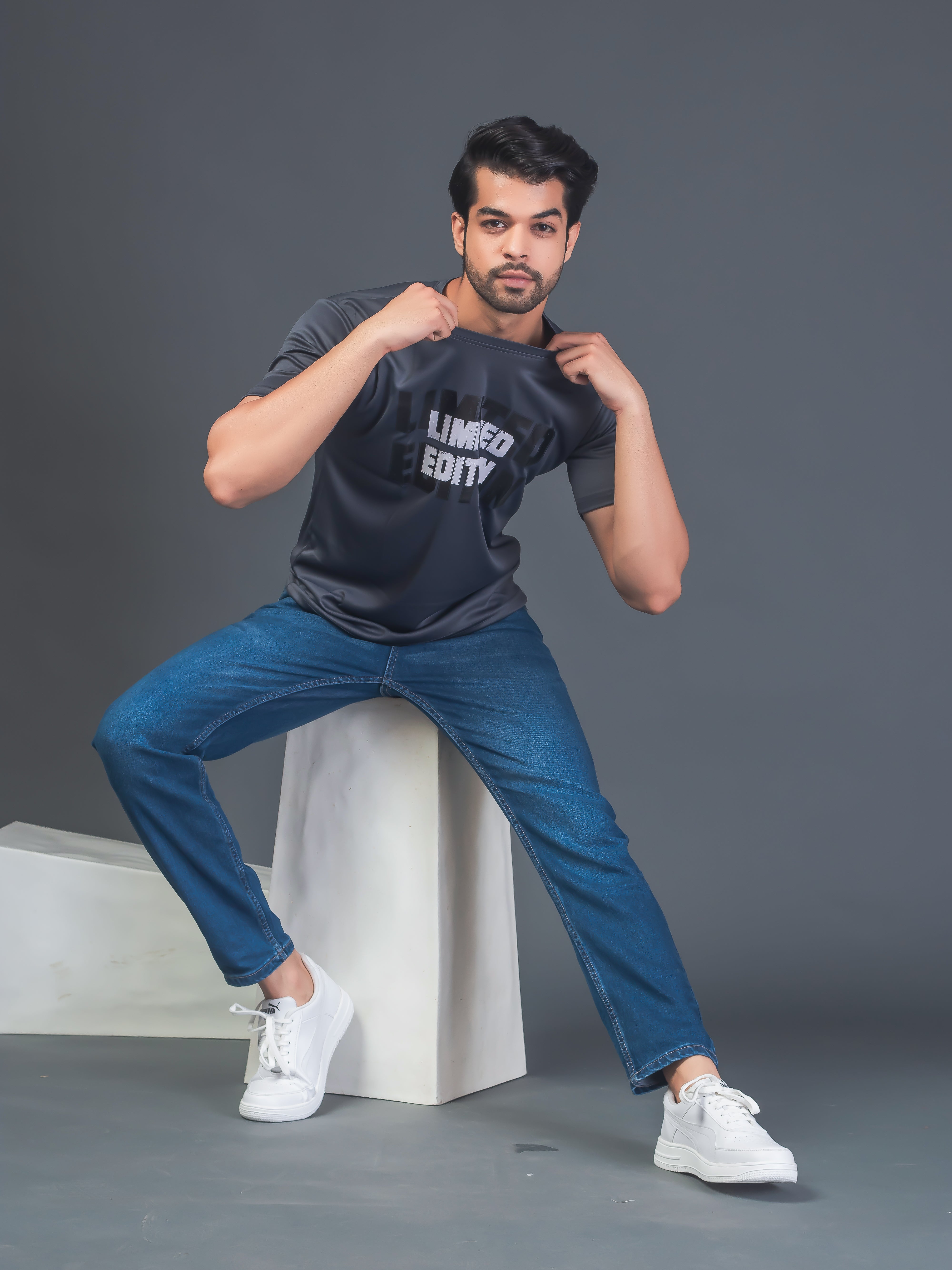 Men Soft Polyester Dark Grey Printed Tshirt Premium Soft Fabric- "Limited Edition"