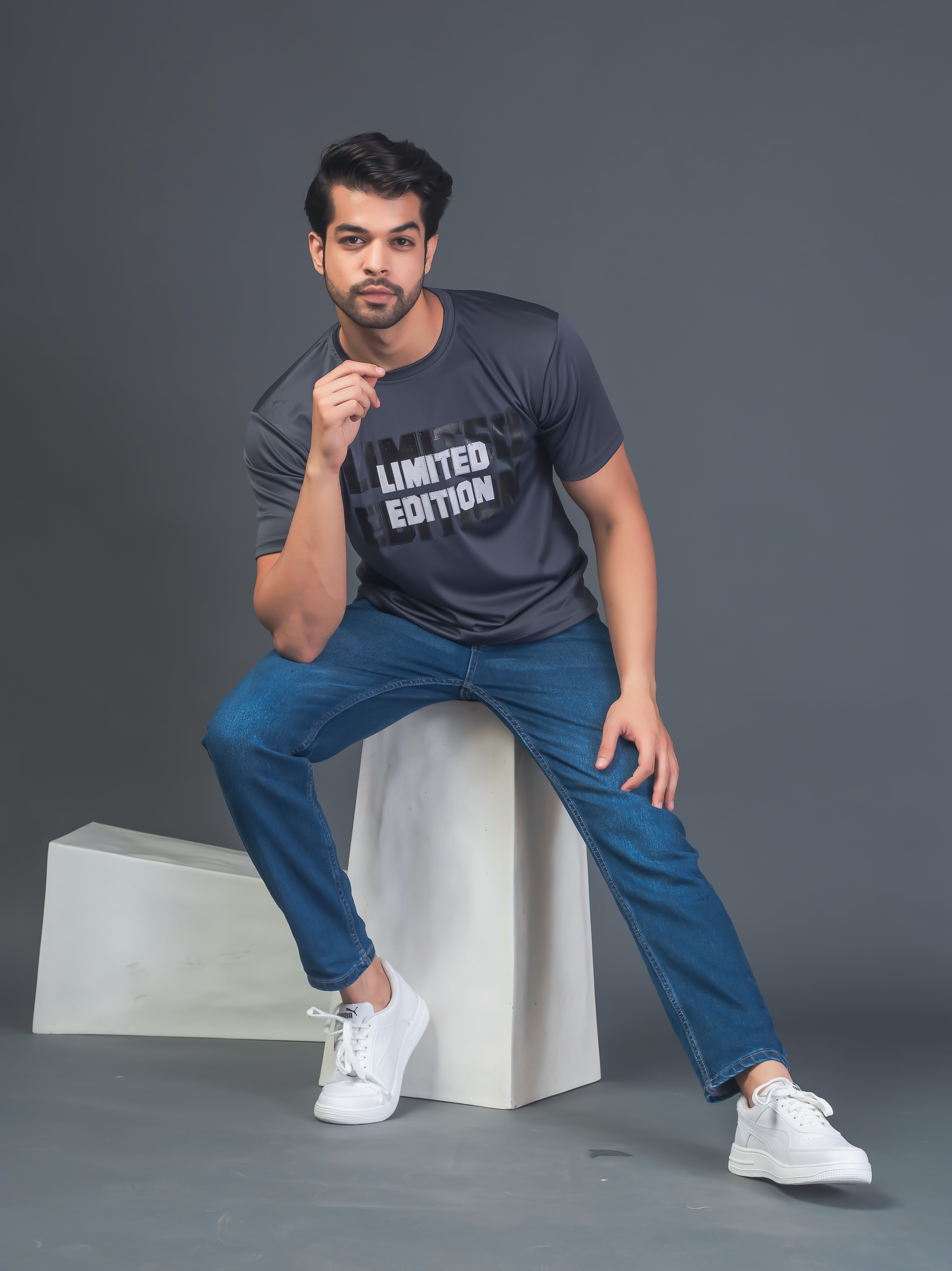 Men Soft Polyester Dark Grey Printed Tshirt Premium Soft Fabric- "Limited Edition"