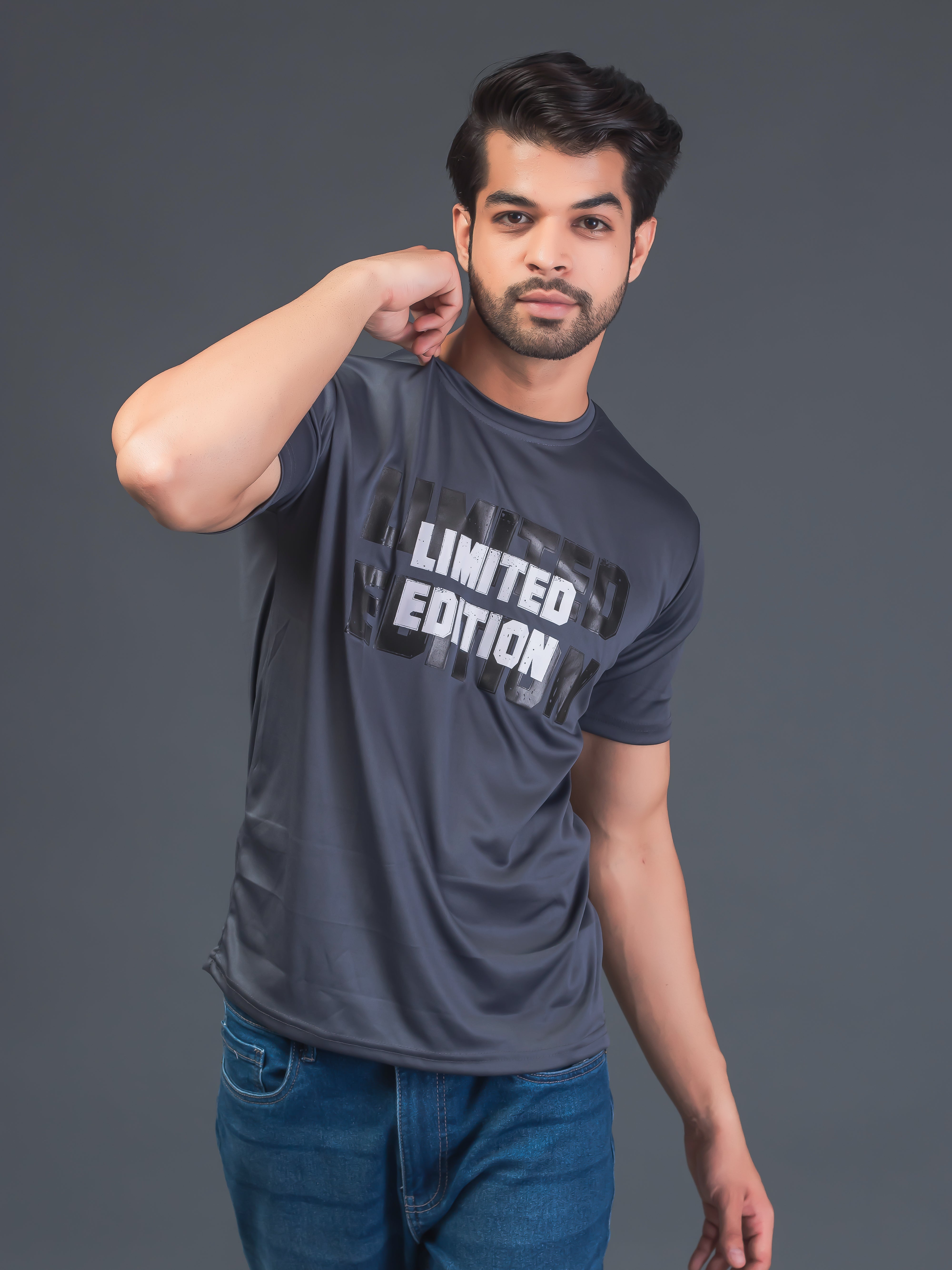 Men Soft Polyester Dark Grey Printed Tshirt Premium Soft Fabric- "Limited Edition"