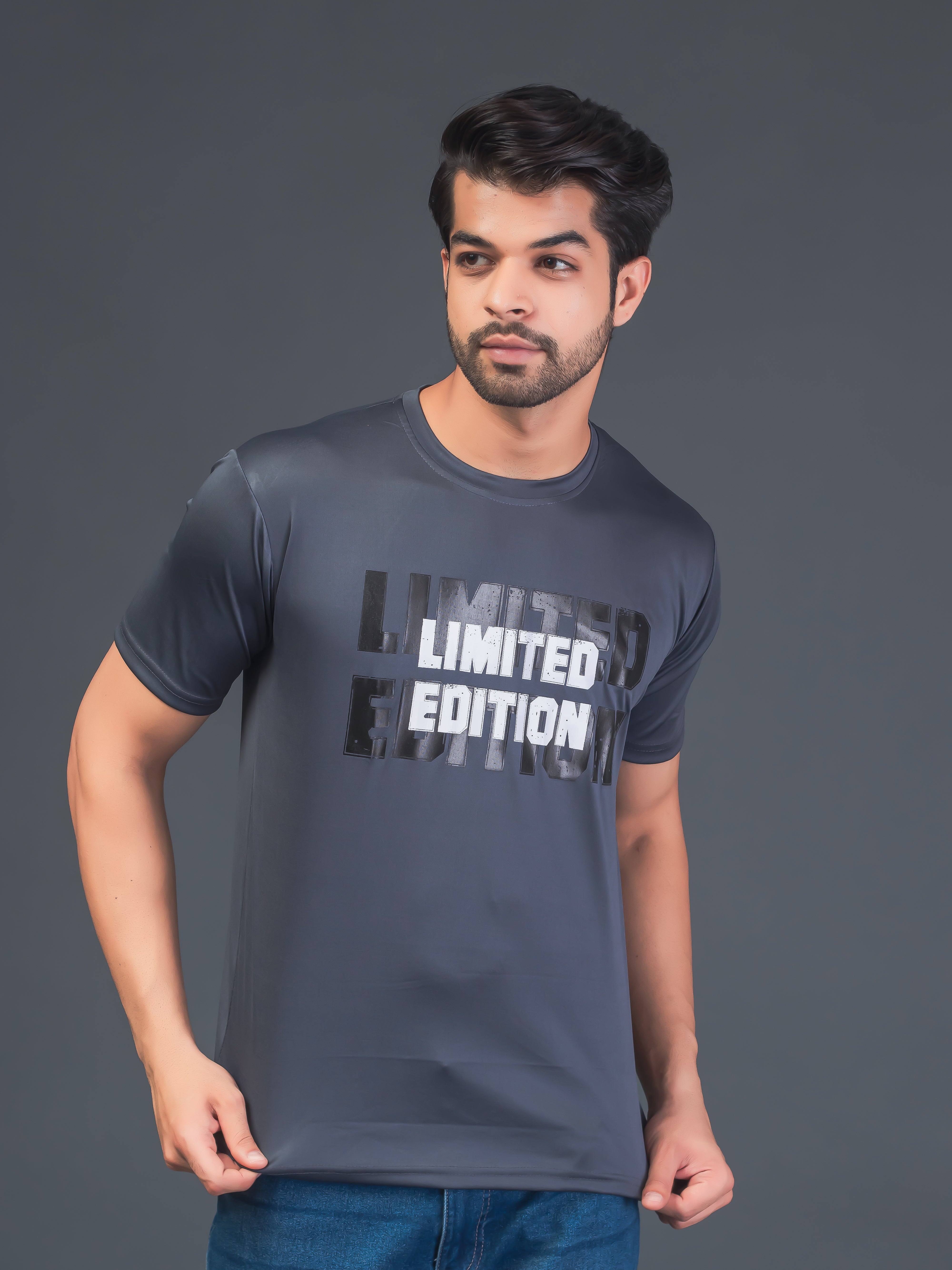 Men Soft Polyester Dark Grey Printed Tshirt Premium Soft Fabric- "Limited Edition"