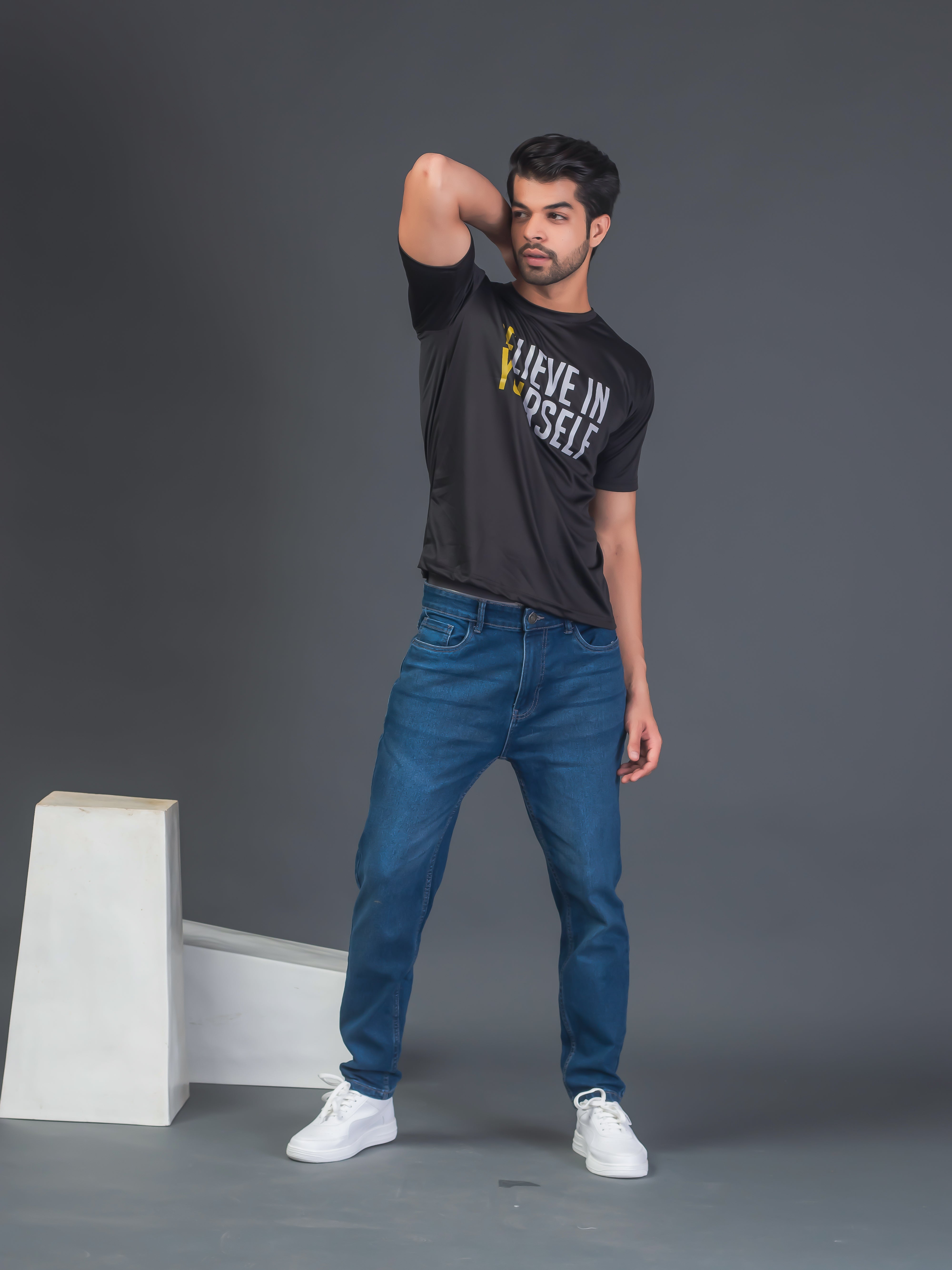 Men Soft Polyester Black  Printed Tshirt Premium Soft Fabric- "Believe in Yourself"