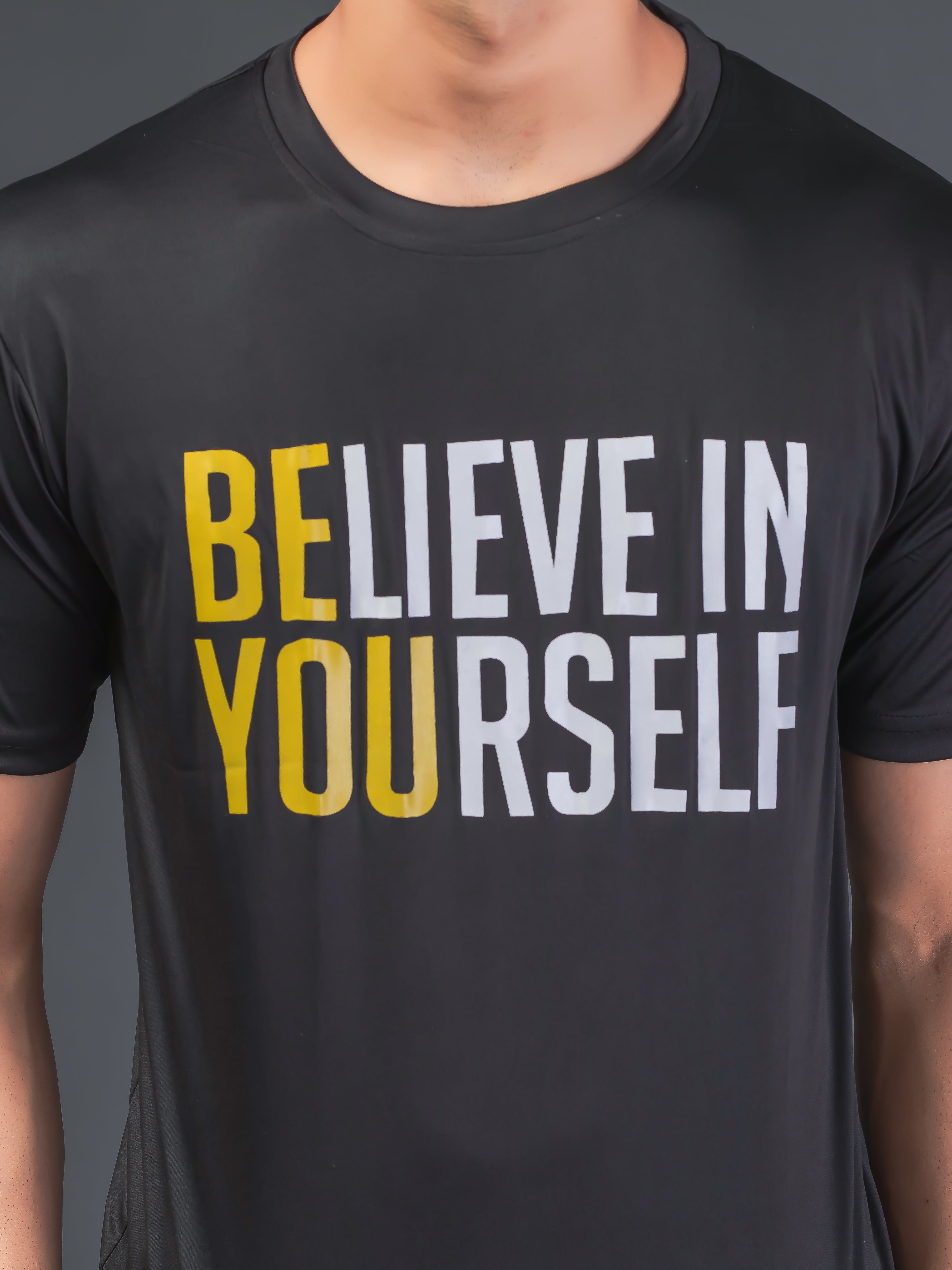 Men Soft Polyester Black  Printed Tshirt Premium Soft Fabric- "Believe in Yourself"
