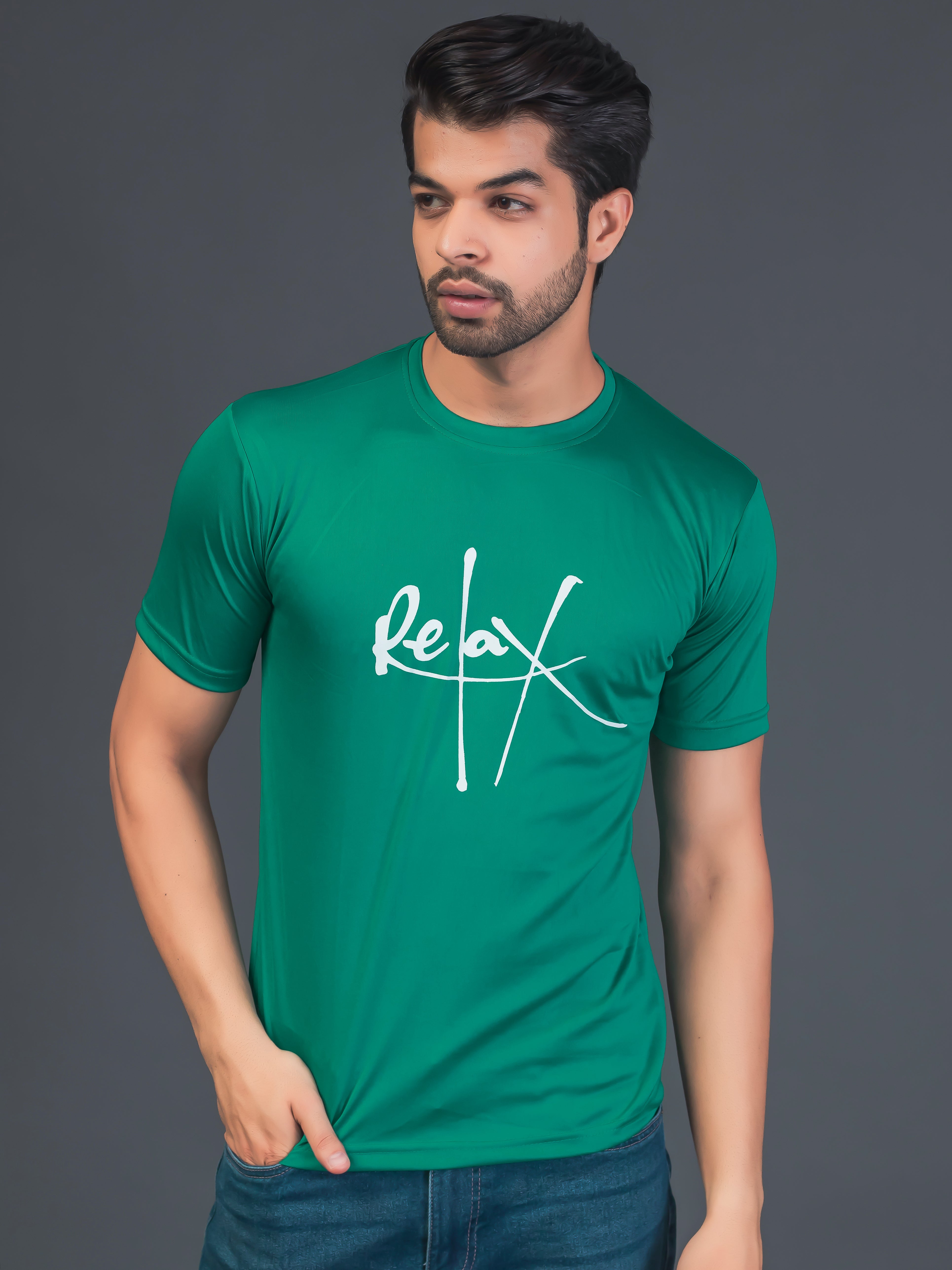 Men Soft Polyester Teal Green  Printed Tshirt Premium Soft Fabric- "Relax"