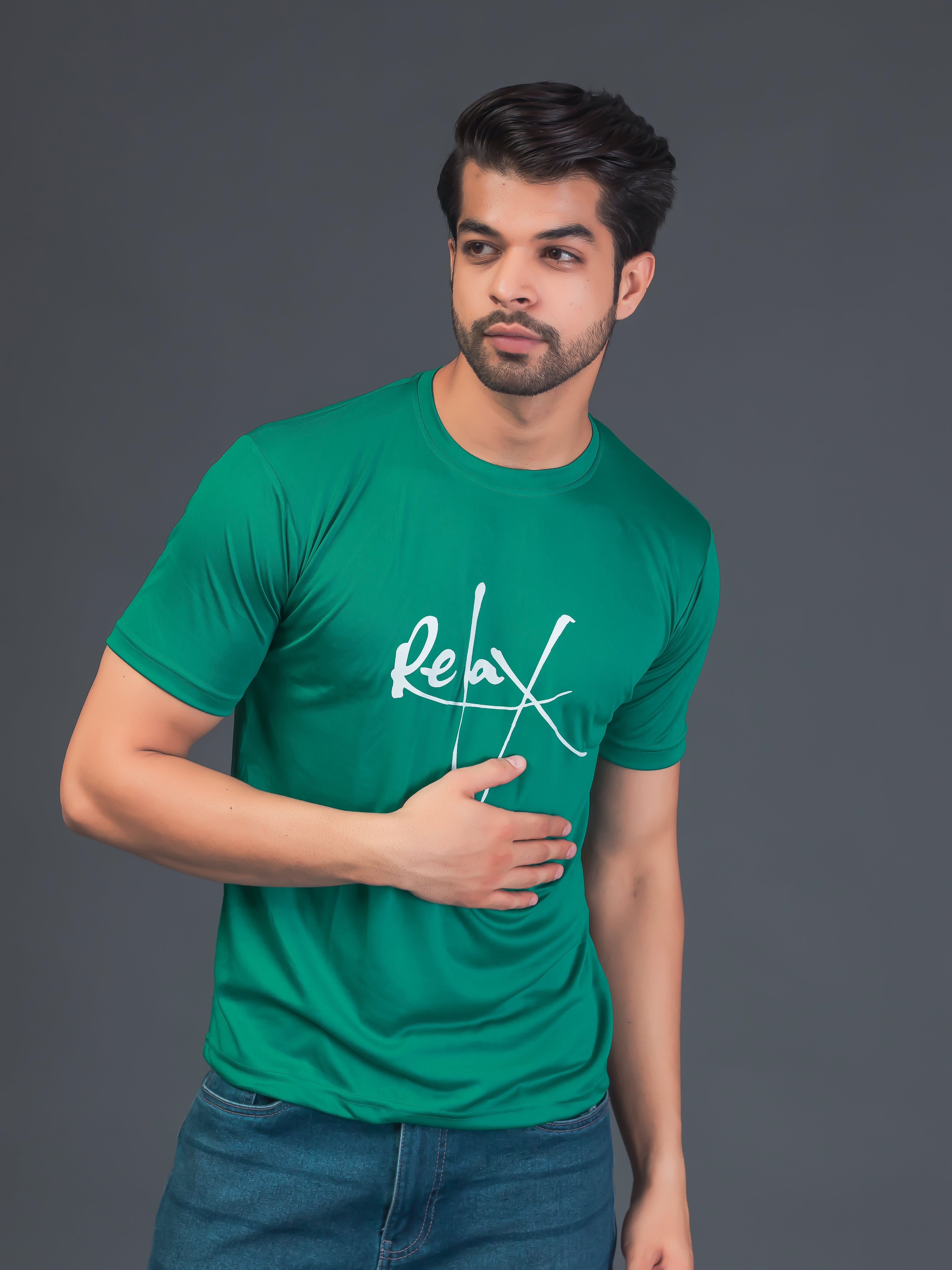 Men Soft Polyester Teal Green  Printed Tshirt Premium Soft Fabric- "Relax"