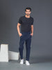 "DynamicFlex Men's Navy Blue 4-Way Lycra Track Pants: Unleash Your Movement"