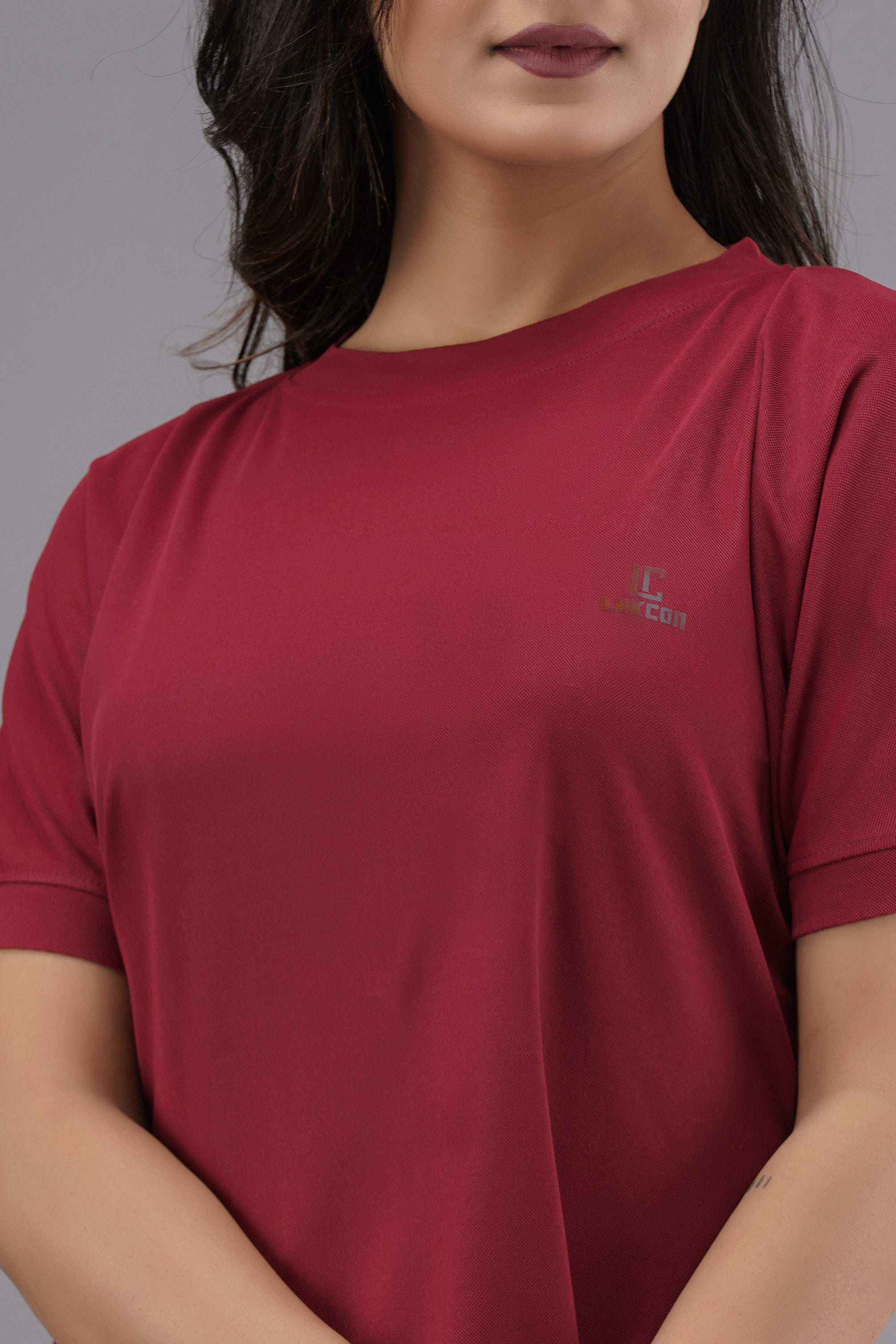 Lykcon Women's Premium Rapid Dry High Low T-shirt-Maroon