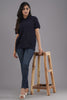 Lykcon Women's Polo Neck Premium Cotton T-Shirt: Navy Blue
