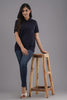 Lykcon Women's Polo Neck Premium Cotton T-Shirt: Navy Blue