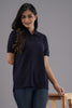 Lykcon Women's Polo Neck Premium Cotton T-Shirt: Navy Blue
