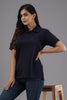 Lykcon Women's Polo Neck Premium Cotton T-Shirt: Navy Blue