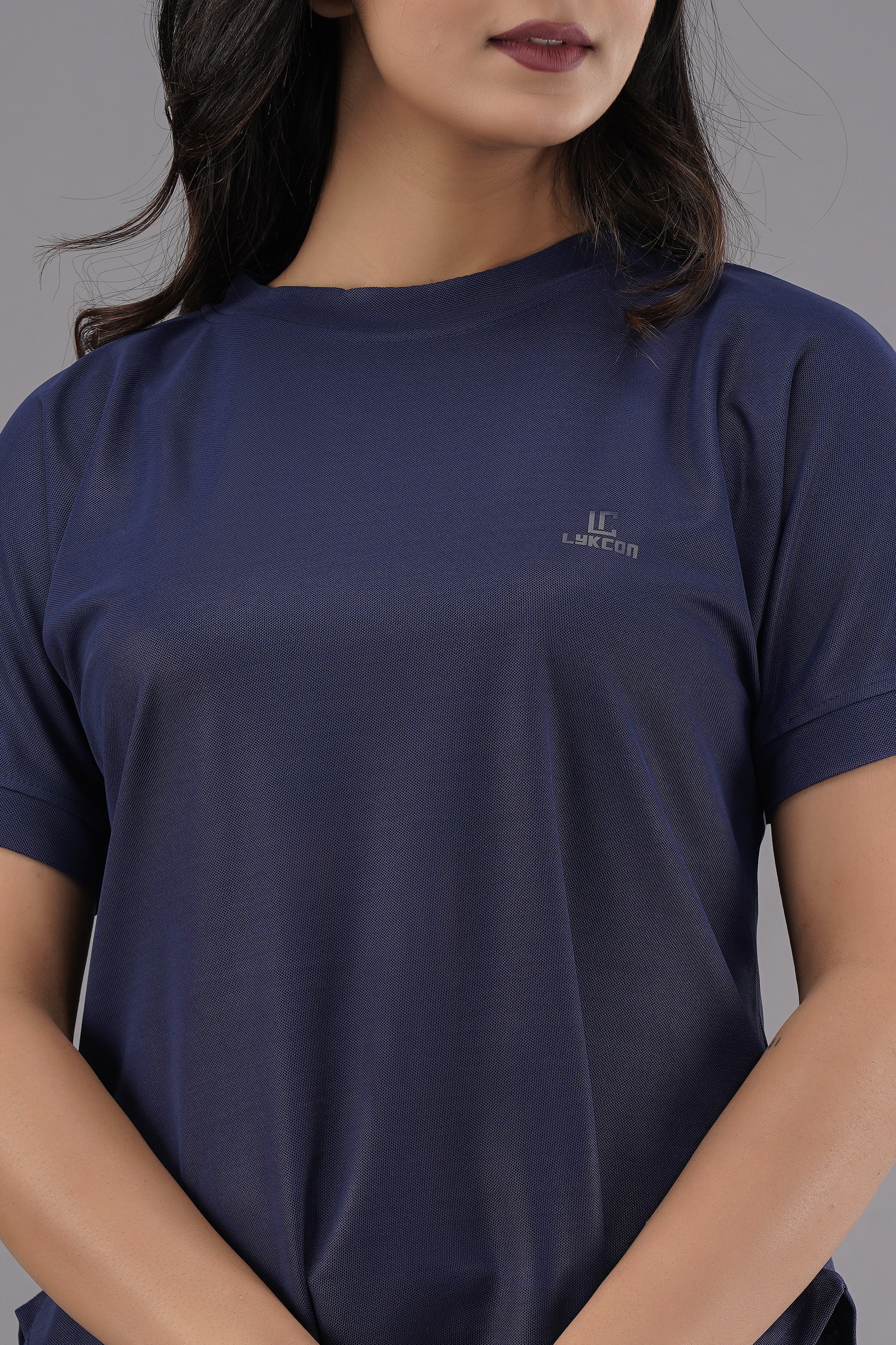 Lykcon Women's Premium Rapid Dry High Low T-shirt-Navy Blue