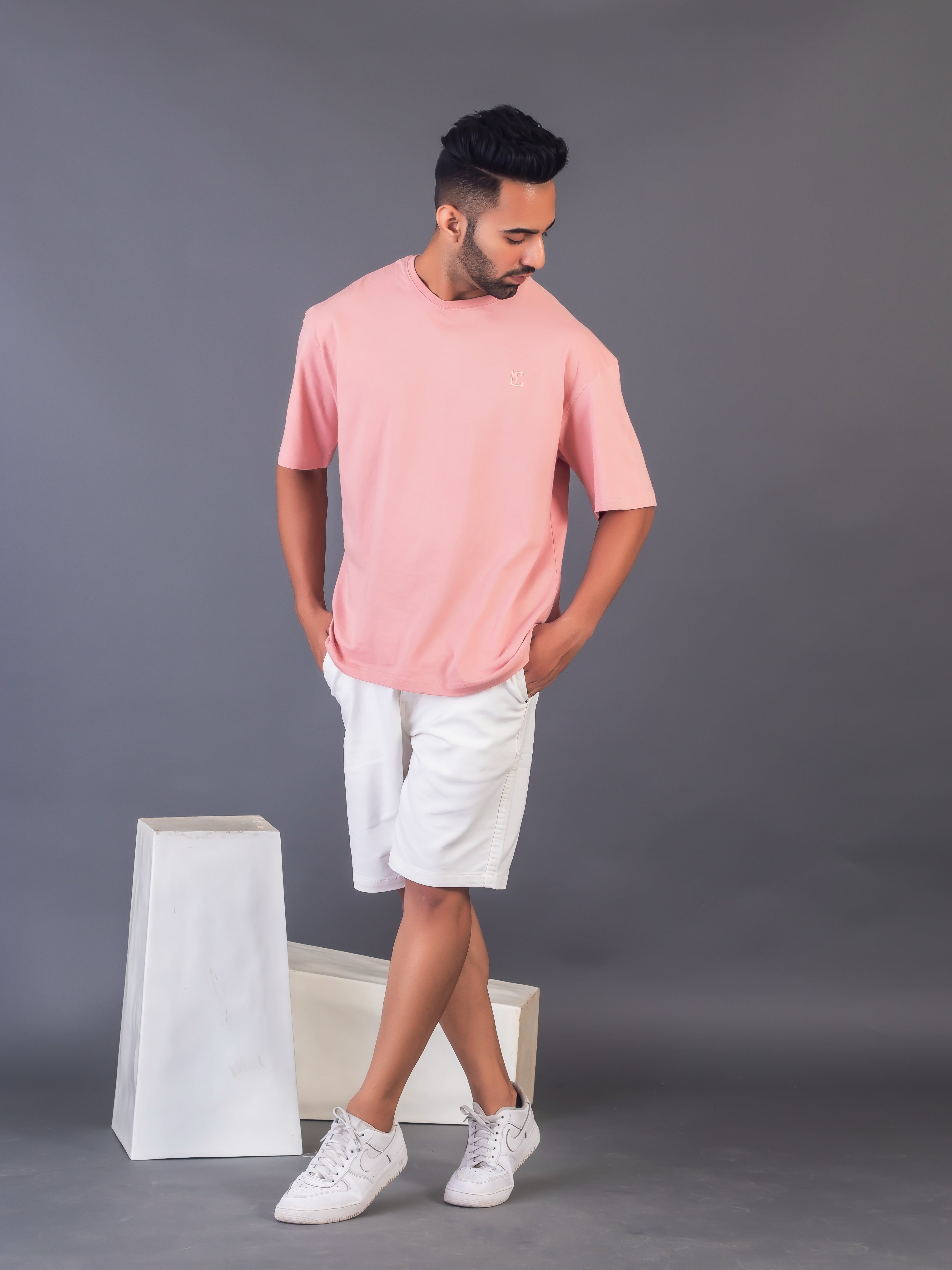 LYKCON Men's Cotton Lycra Oversized T-shirt - Onion Pink