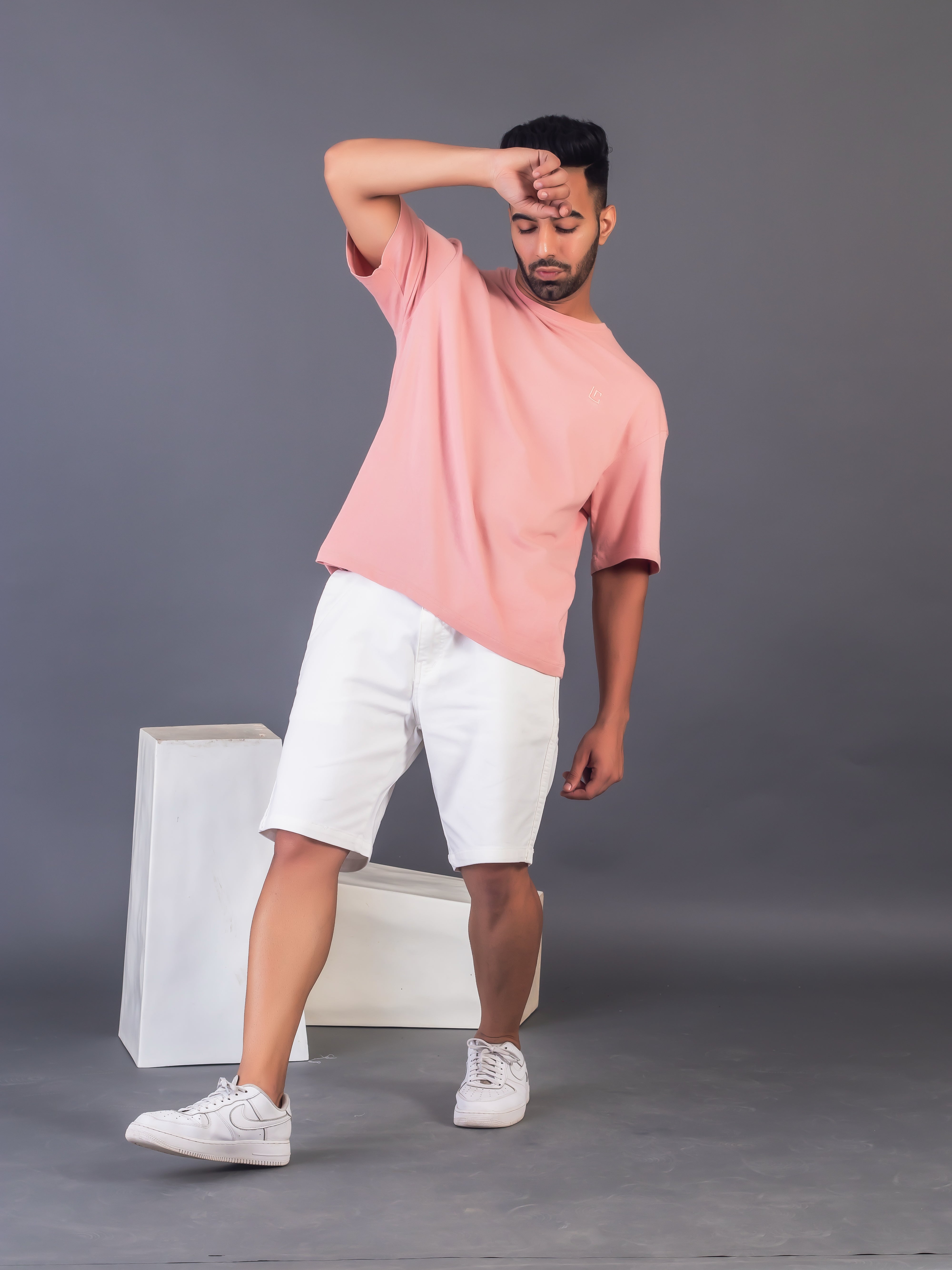 LYKCON Men's Cotton Lycra Oversized T-shirt - Onion Pink