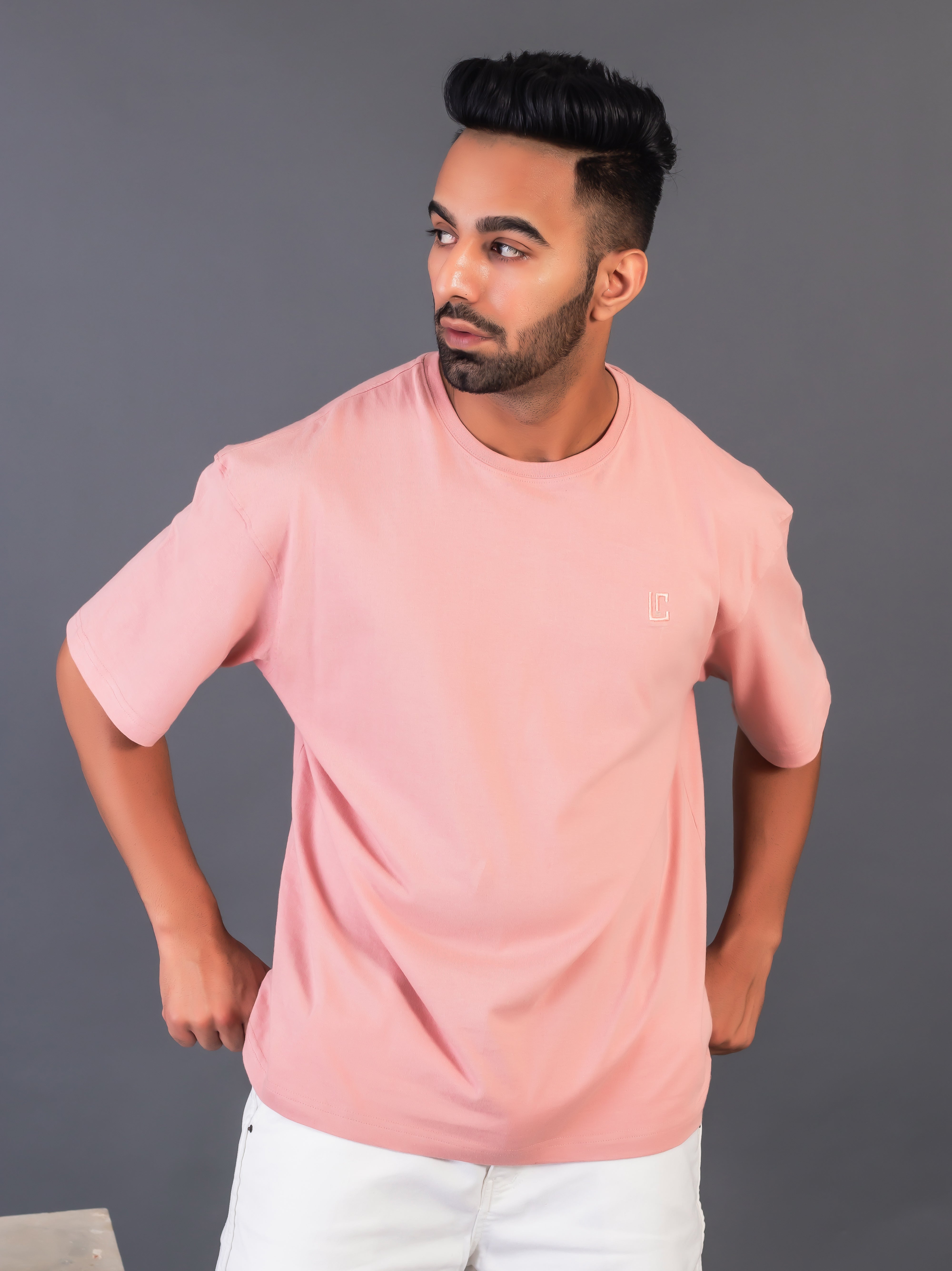 LYKCON Men's Cotton Lycra Oversized T-shirt - Onion Pink