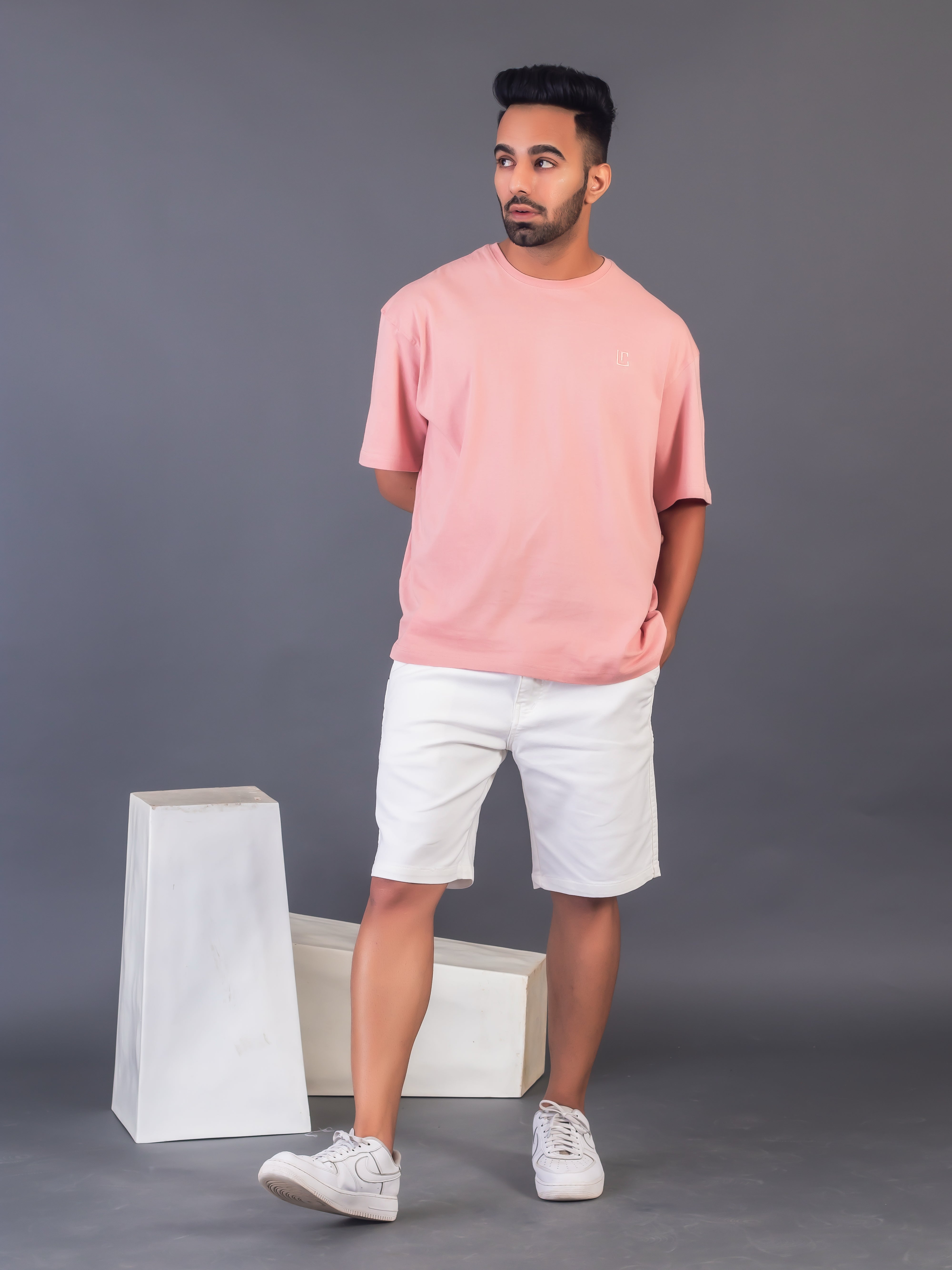 LYKCON Men's Cotton Lycra Oversized T-shirt - Onion Pink