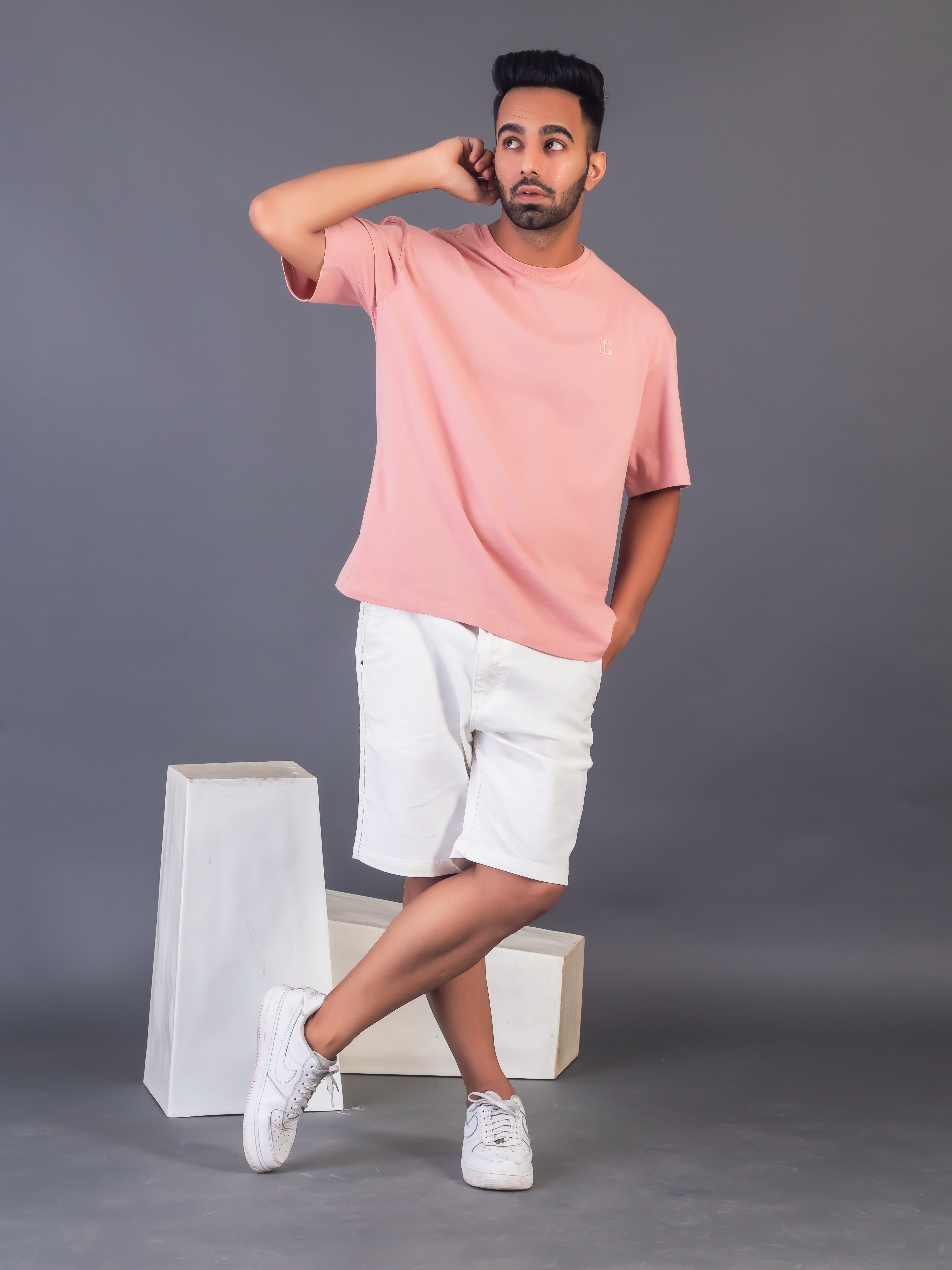 LYKCON Men's Cotton Lycra Oversized T-shirt - Onion Pink