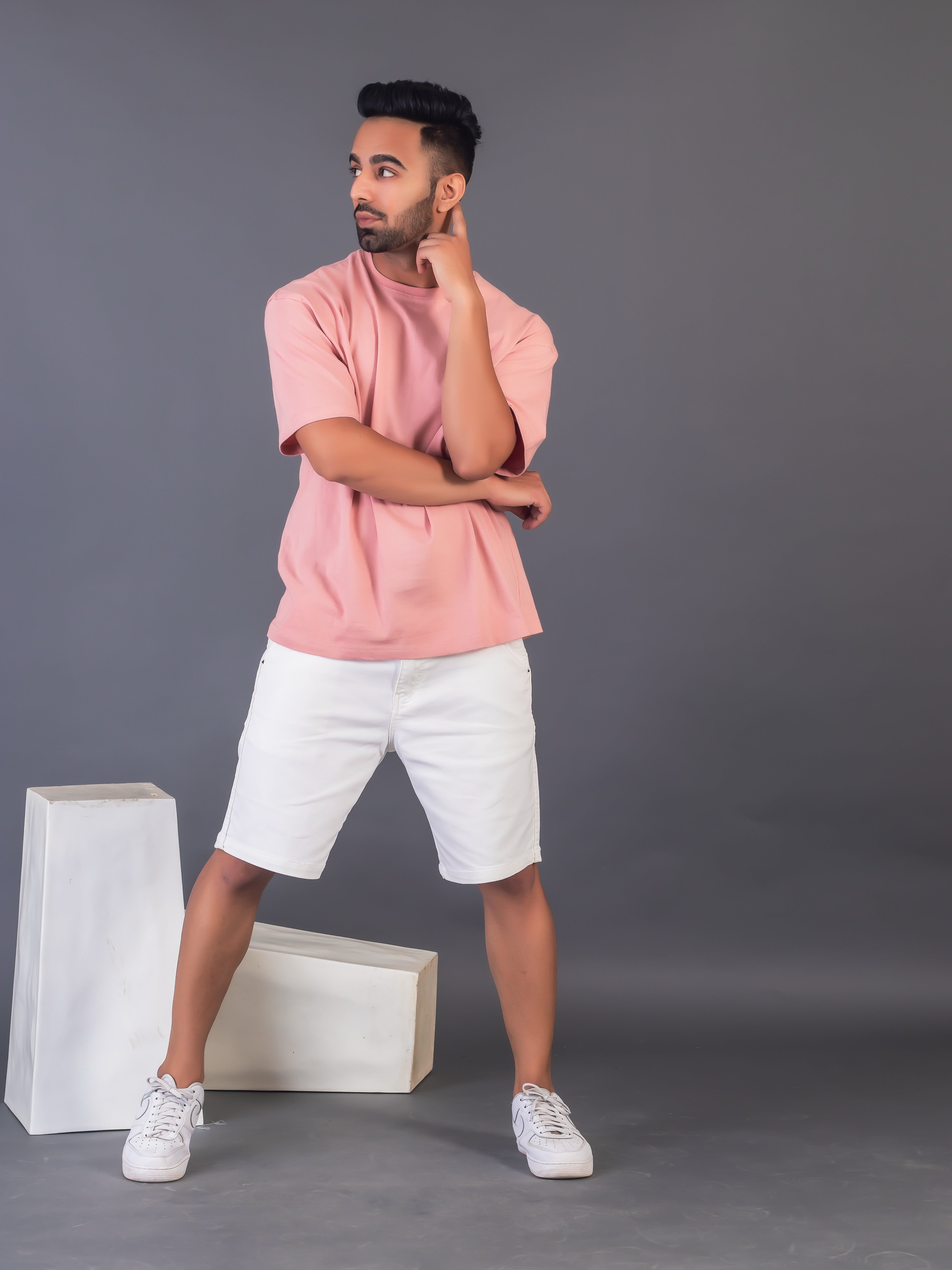 LYKCON Men's Cotton Lycra Oversized T-shirt - Onion Pink