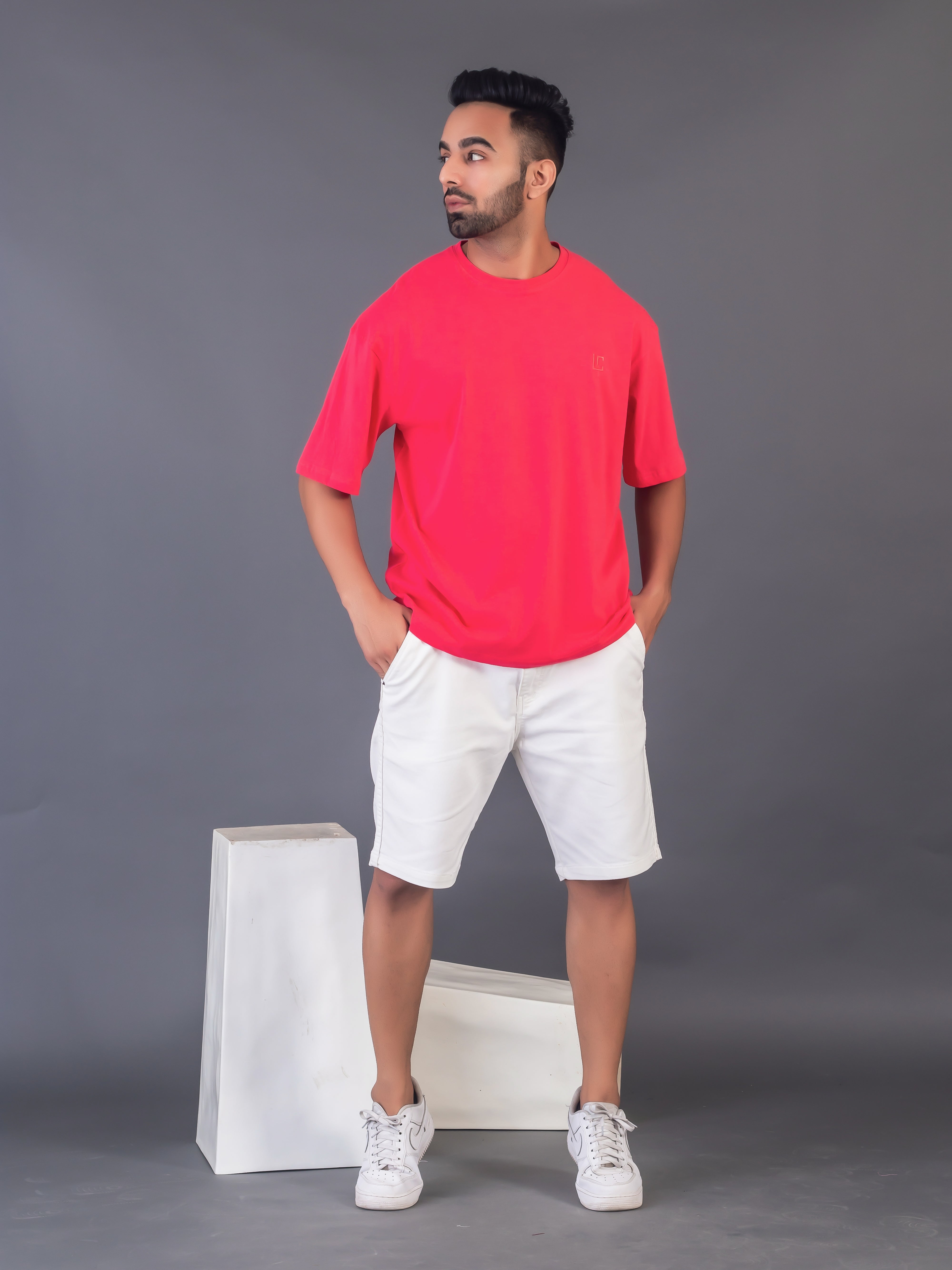 LYKCON Men's Cotton Lycra Oversized T-shirt - Fuschia Pink