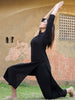 Sleek Solitude: Black Mandarin Collar Kurti with High Slit