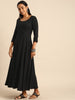 Elegant Black Cotton A-Line Kurta Set with Printed Dupatta – Empire Fit