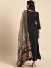 Elegant Black Cotton A-Line Kurta Set with Printed Dupatta – Empire Fit