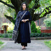 Elegant Black Cotton A-Line Kurta Set with Printed Dupatta – Empire Fit