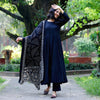Elegant Black Cotton A-Line Kurta Set with Printed Dupatta – Empire Fit