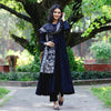 Elegant Black Cotton A-Line Kurta Set with Printed Dupatta – Empire Fit