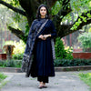 Elegant Black Cotton A-Line Kurta Set with Printed Dupatta – Empire Fit