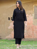 Sleek Solitude: Black Mandarin Collar Kurti with High Slit