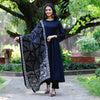 Elegant Black Cotton A-Line Kurta Set with Printed Dupatta – Empire Fit