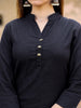 Sleek Solitude: Black Mandarin Collar Kurti with High Slit