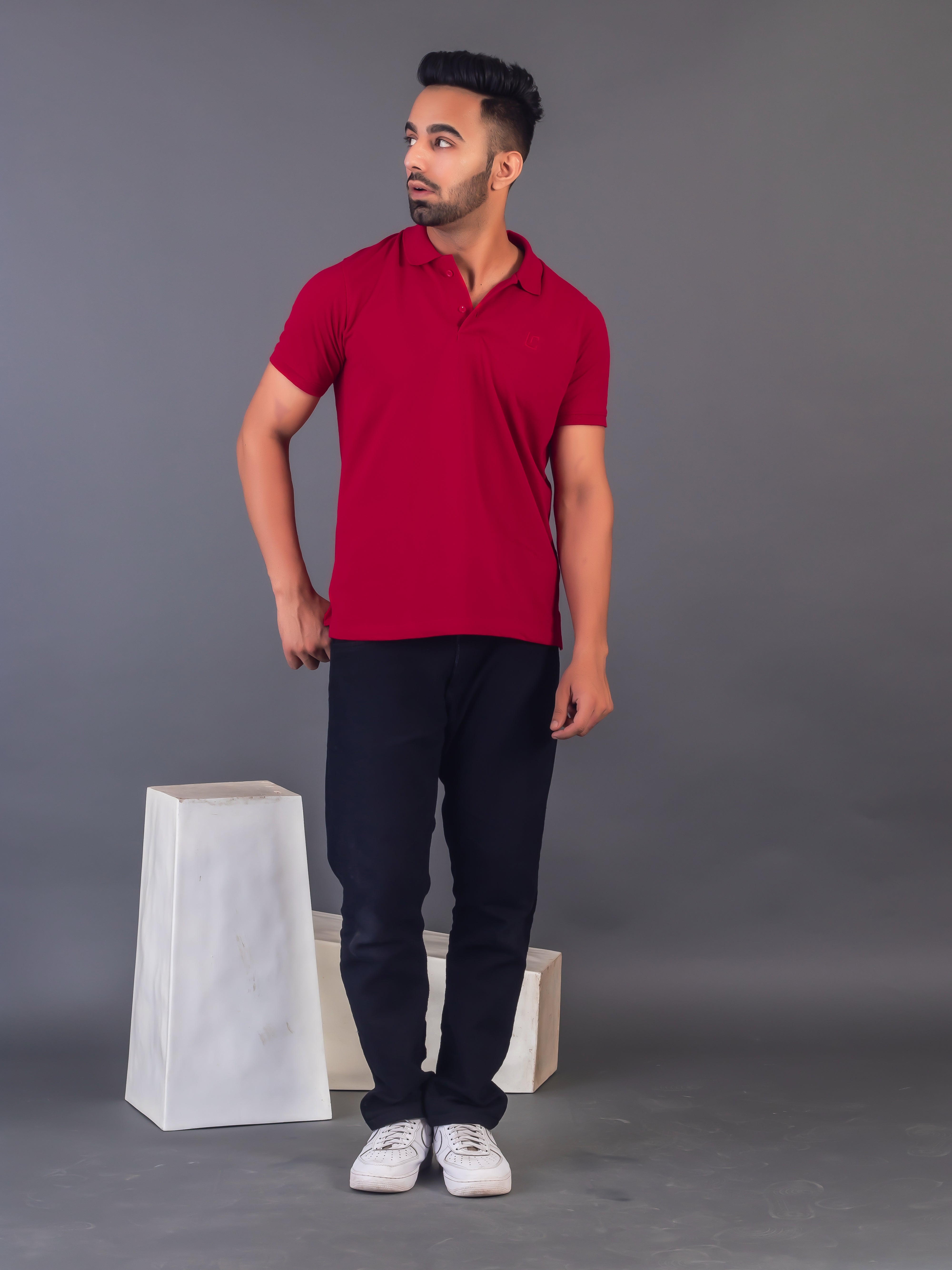Lykcon Men's Polo Neck Premium Cotton T-Shirt-Red