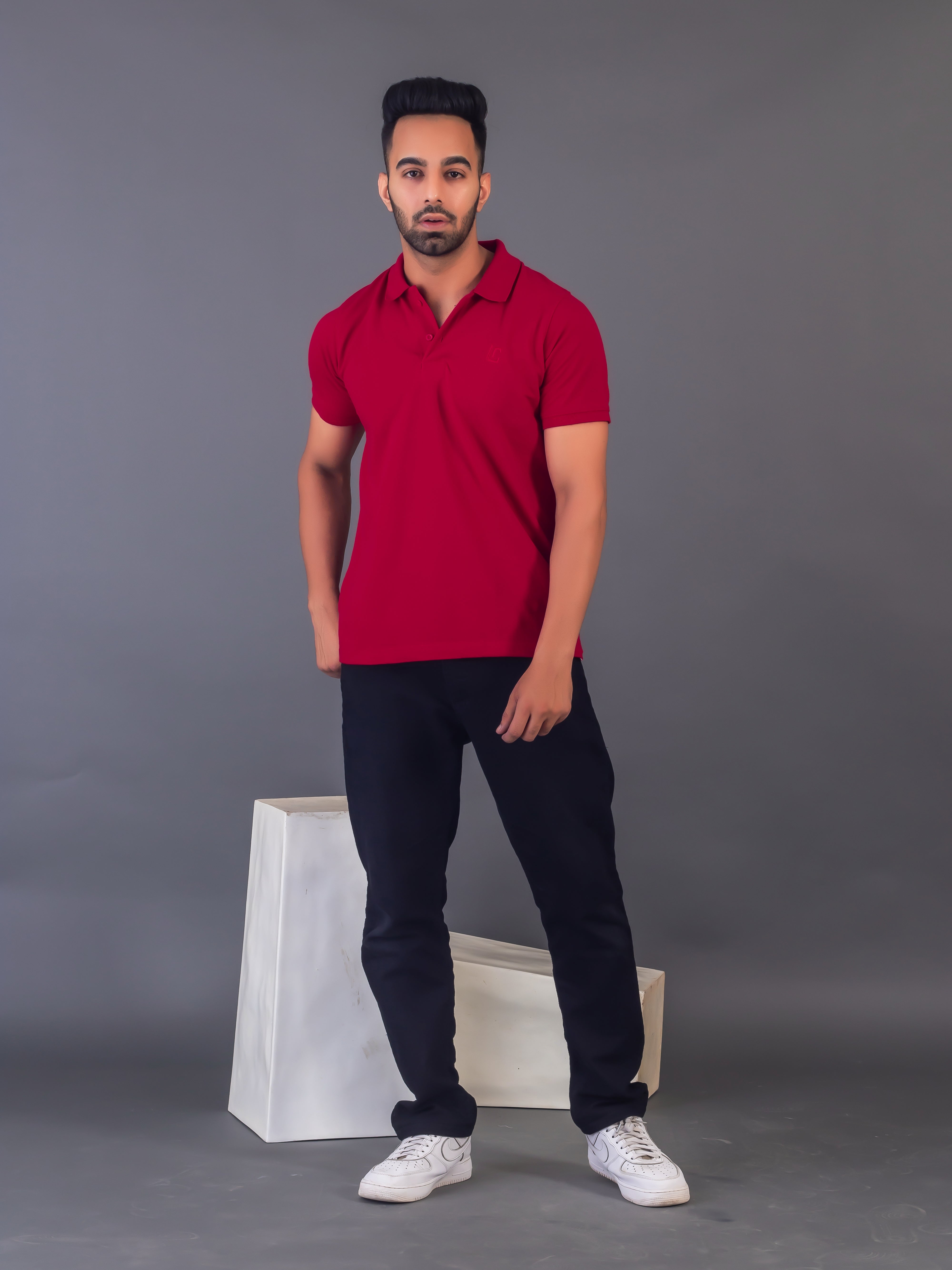 Lykcon Men's Polo Neck Premium Cotton T-Shirt-Red