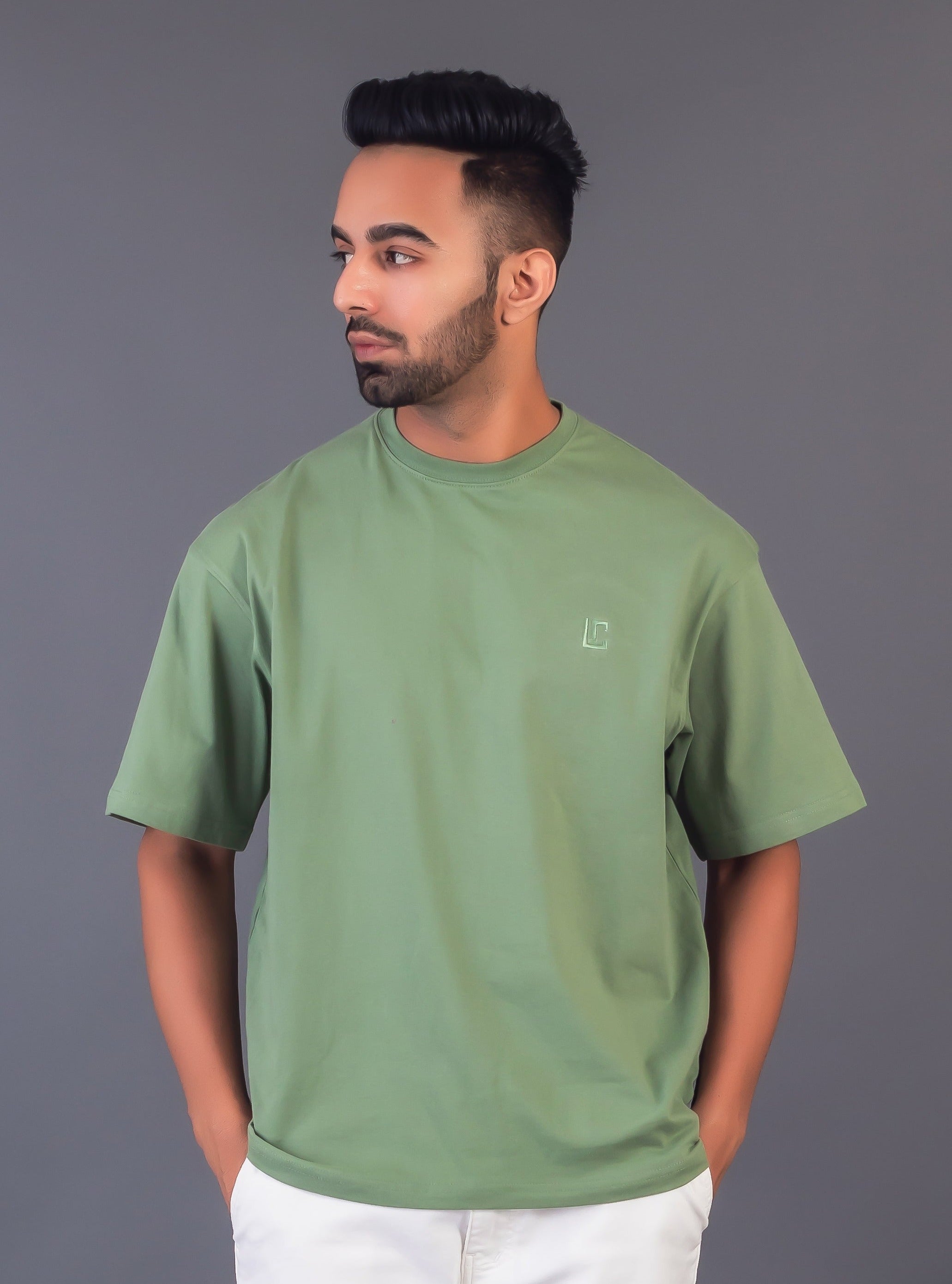 LYKCON Men's Cotton Lycra Oversized T-shirt - Warm Green