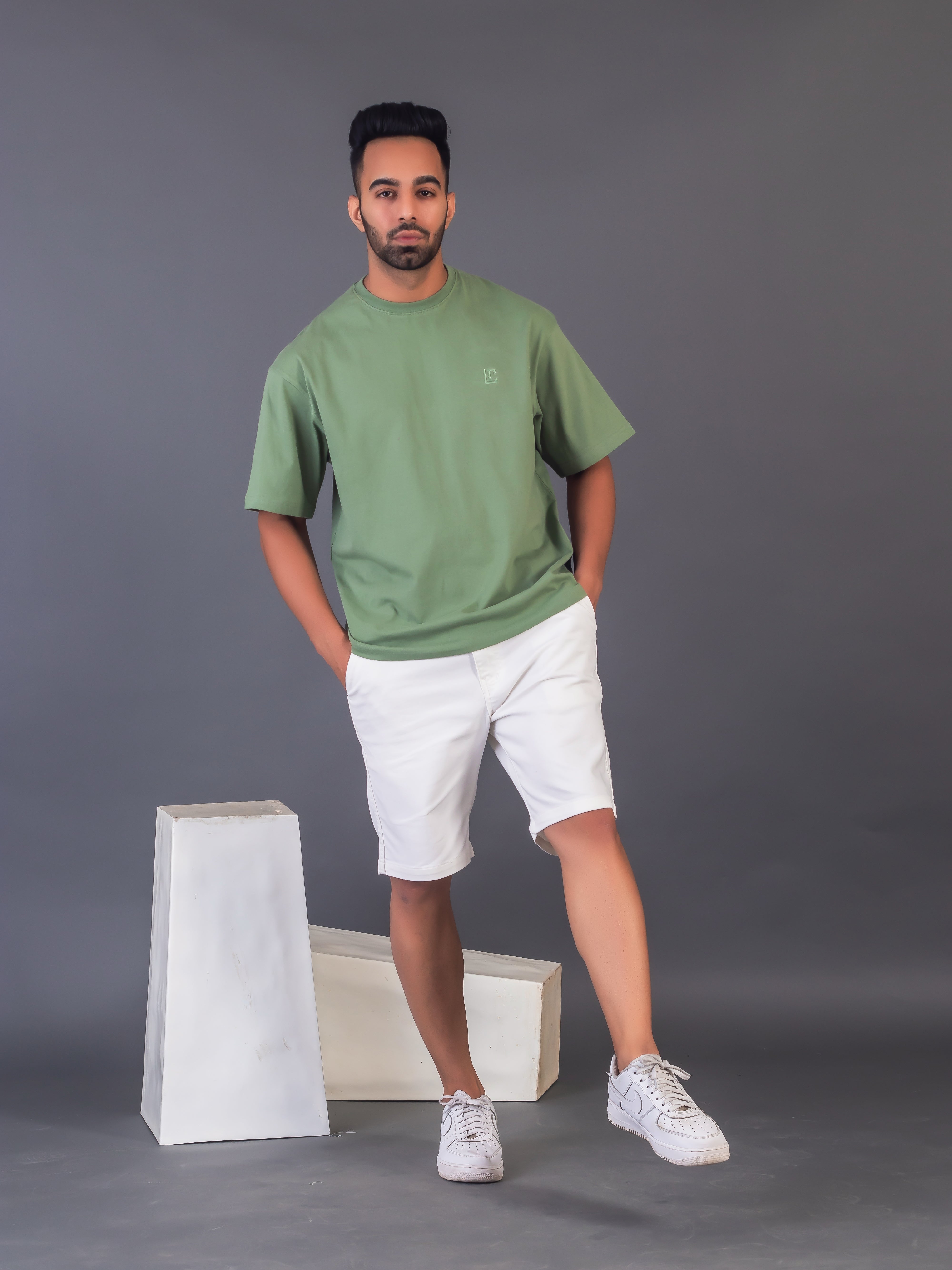 LYKCON Men's Cotton Lycra Oversized T-shirt - Warm Green