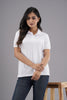 Lykcon Women's Polo Neck Premium Cotton T-Shirt- Solid White