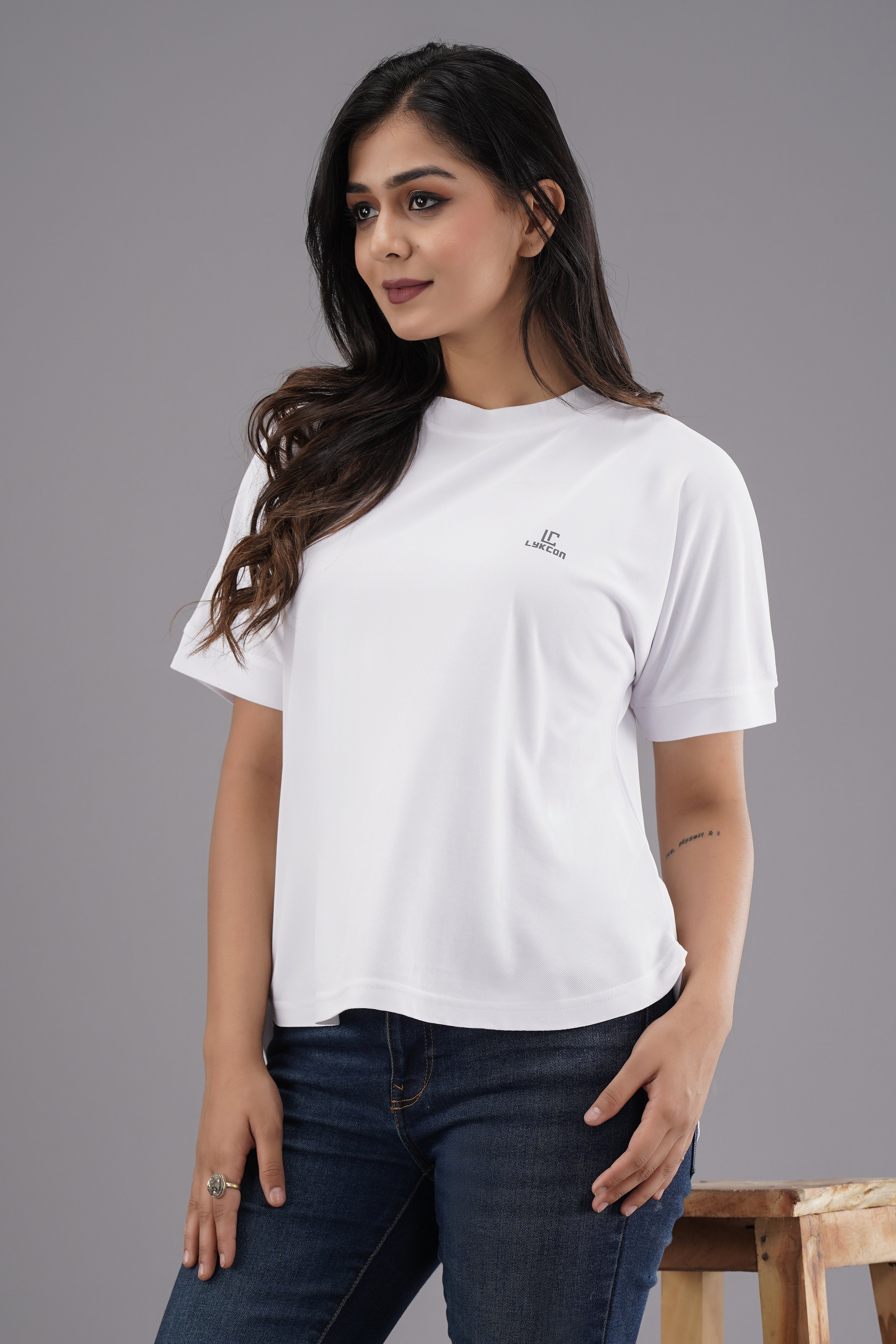 Lykcon Women's Premium Rapid Dry High Low T-shirt-White