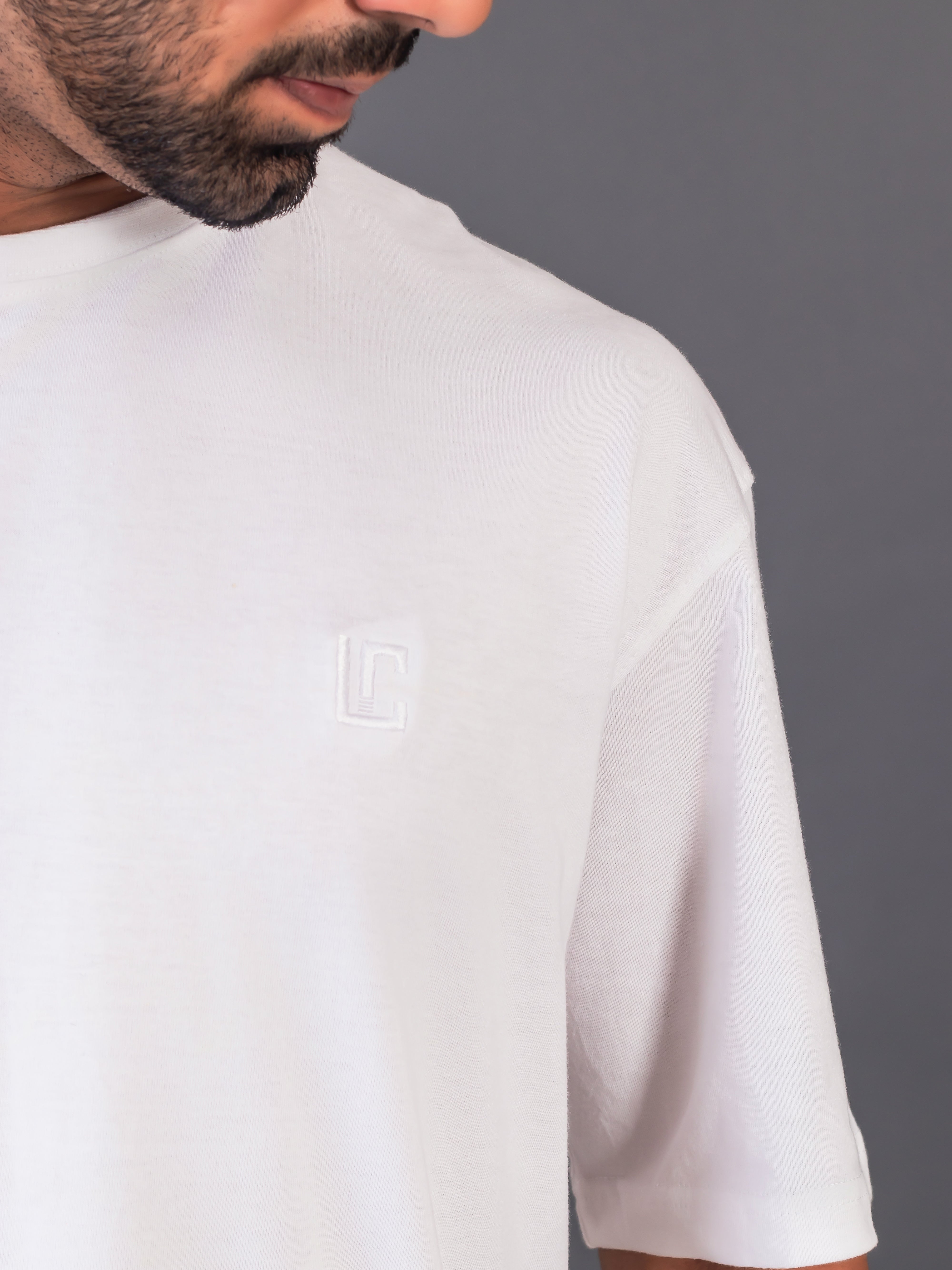 LYKCON Men's Cotton Lycra Oversized T-shirt - White