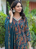 Graceful Teal Bliss: Embroidered Rayon Kurta,Pant & Dupatta Set