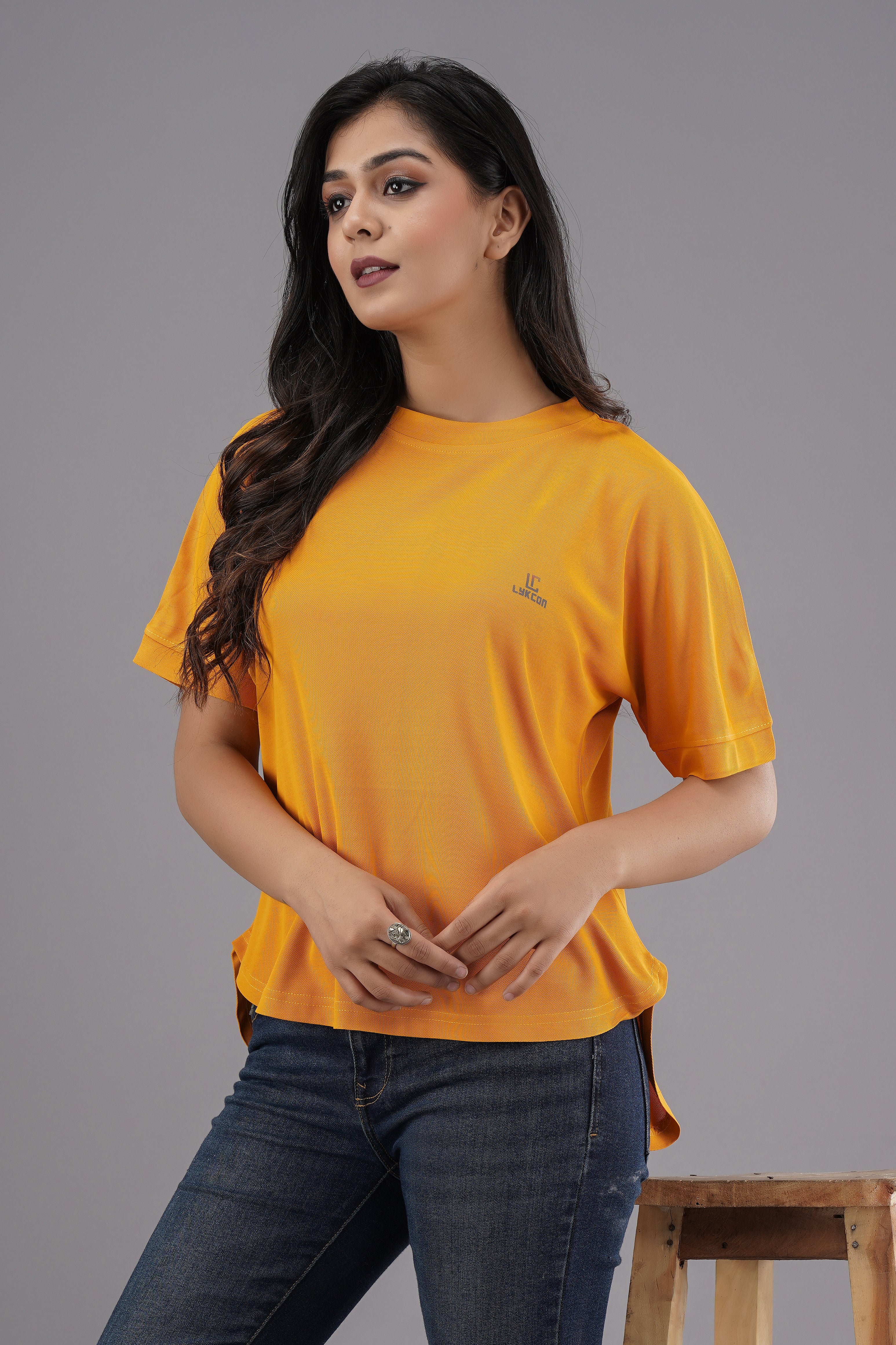 Lykcon Women's Premium Rapid Dry High Low T-shirt-Mustard Yellow
