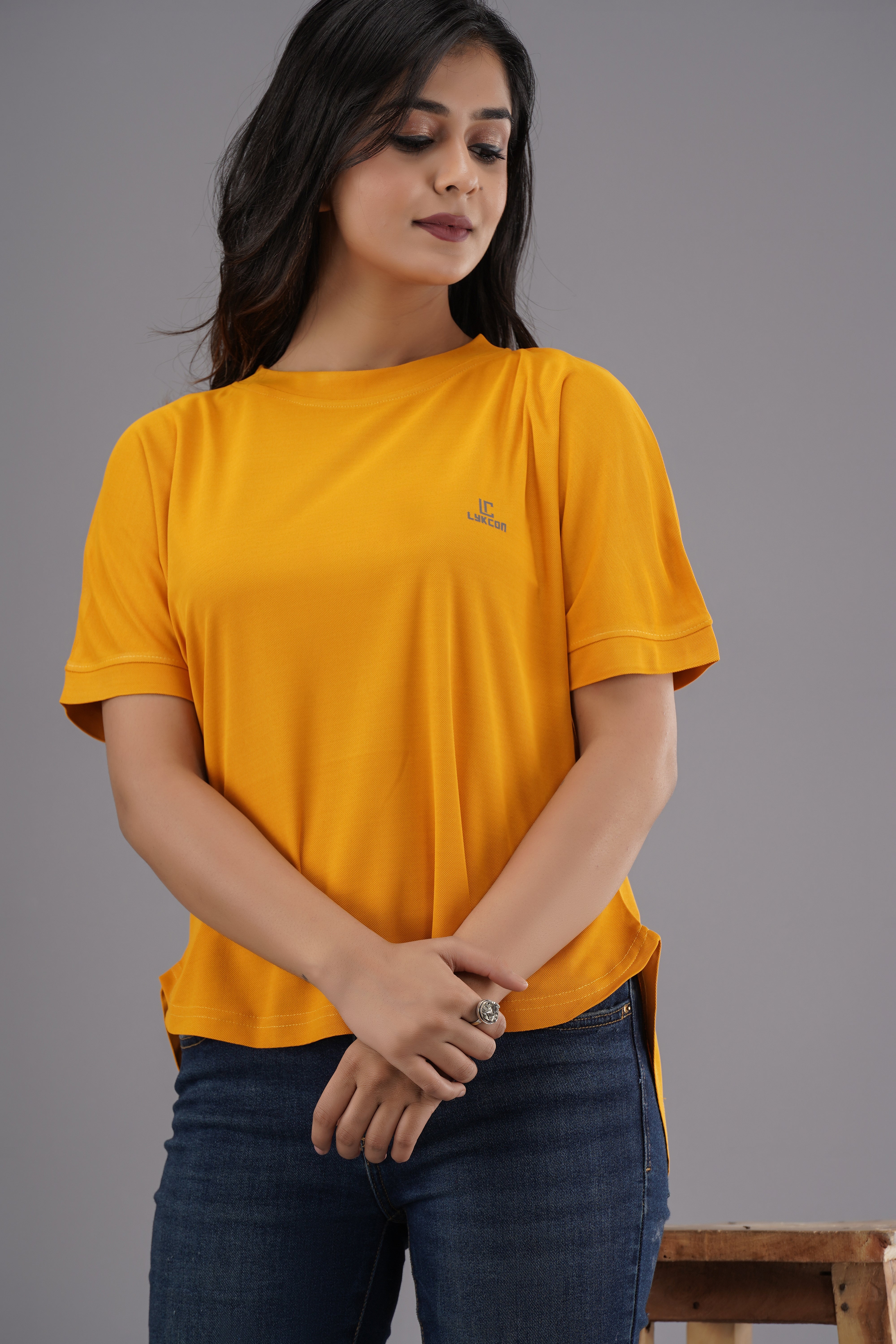 Lykcon Women's Premium Rapid Dry High Low T-shirt-Mustard Yellow