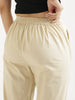 Women's Beige Cotton Pants with Half Elasticated Waistband