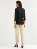 Women's Beige Cotton Pants with Half Elasticated Waistband